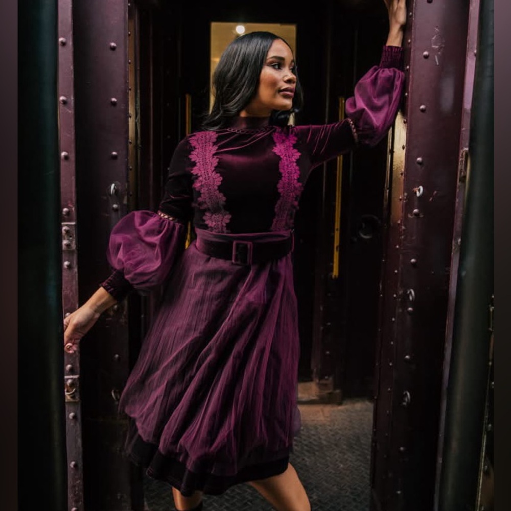 EUC JessaKae Dress size 3XL with alteration Velvet and Lace Dress in Deep Purple